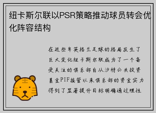 纽卡斯尔联以PSR策略推动球员转会优化阵容结构
